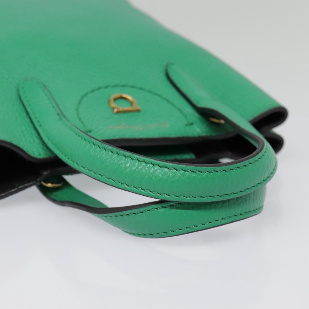 Salvatore Ferragamo Hand Bag Leather 2way Green Gold Auth 91385V