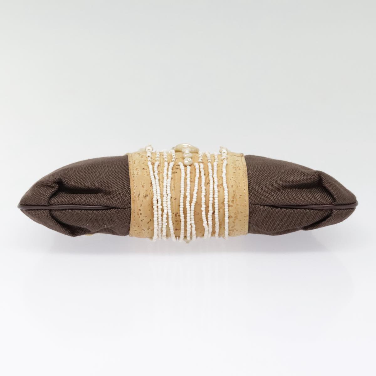 Salvatore Ferragamo Gancini Shoulder Bag Nylon Leather Brown Gold Auth 91386V