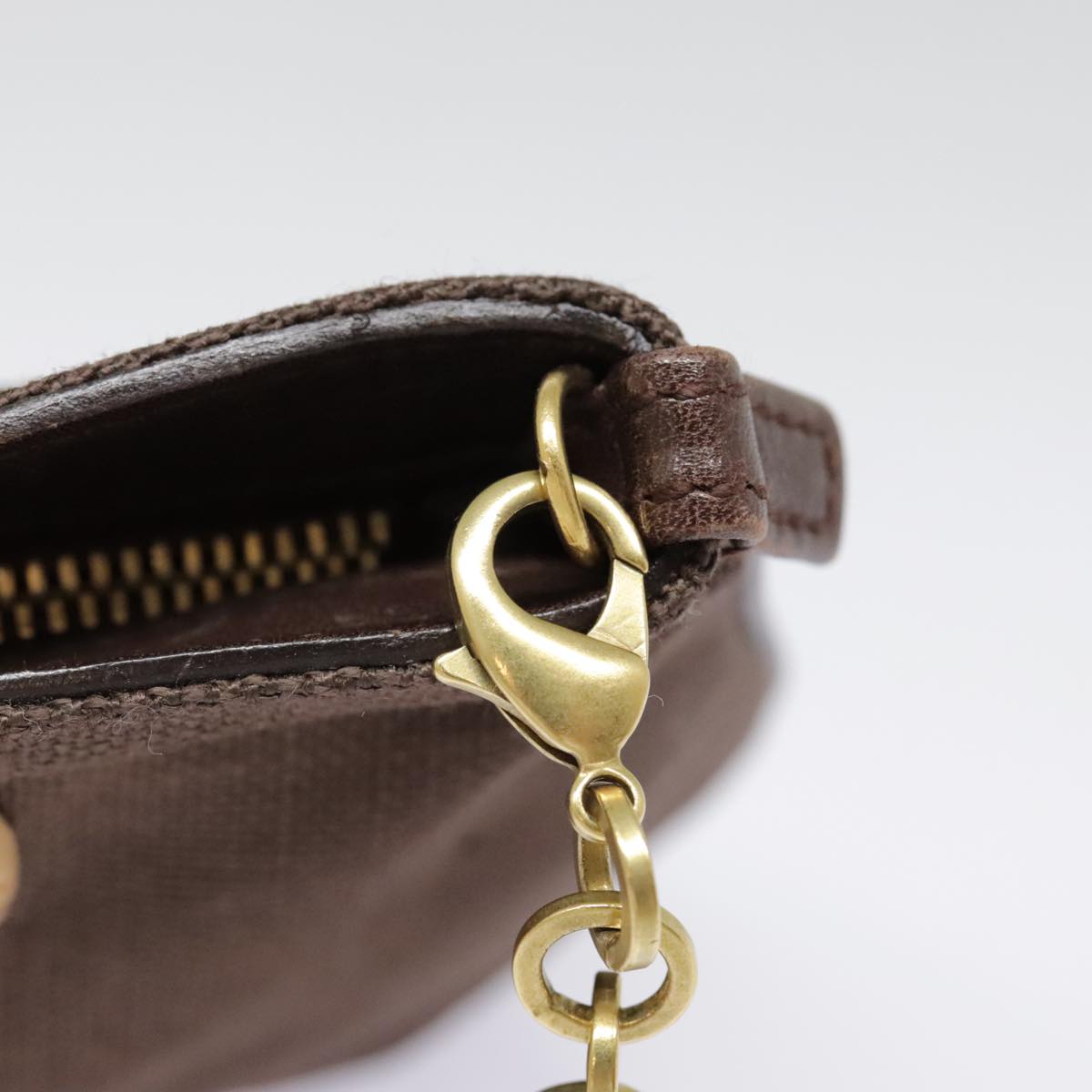 Salvatore Ferragamo Gancini Shoulder Bag Nylon Leather Brown Gold Auth 91386V