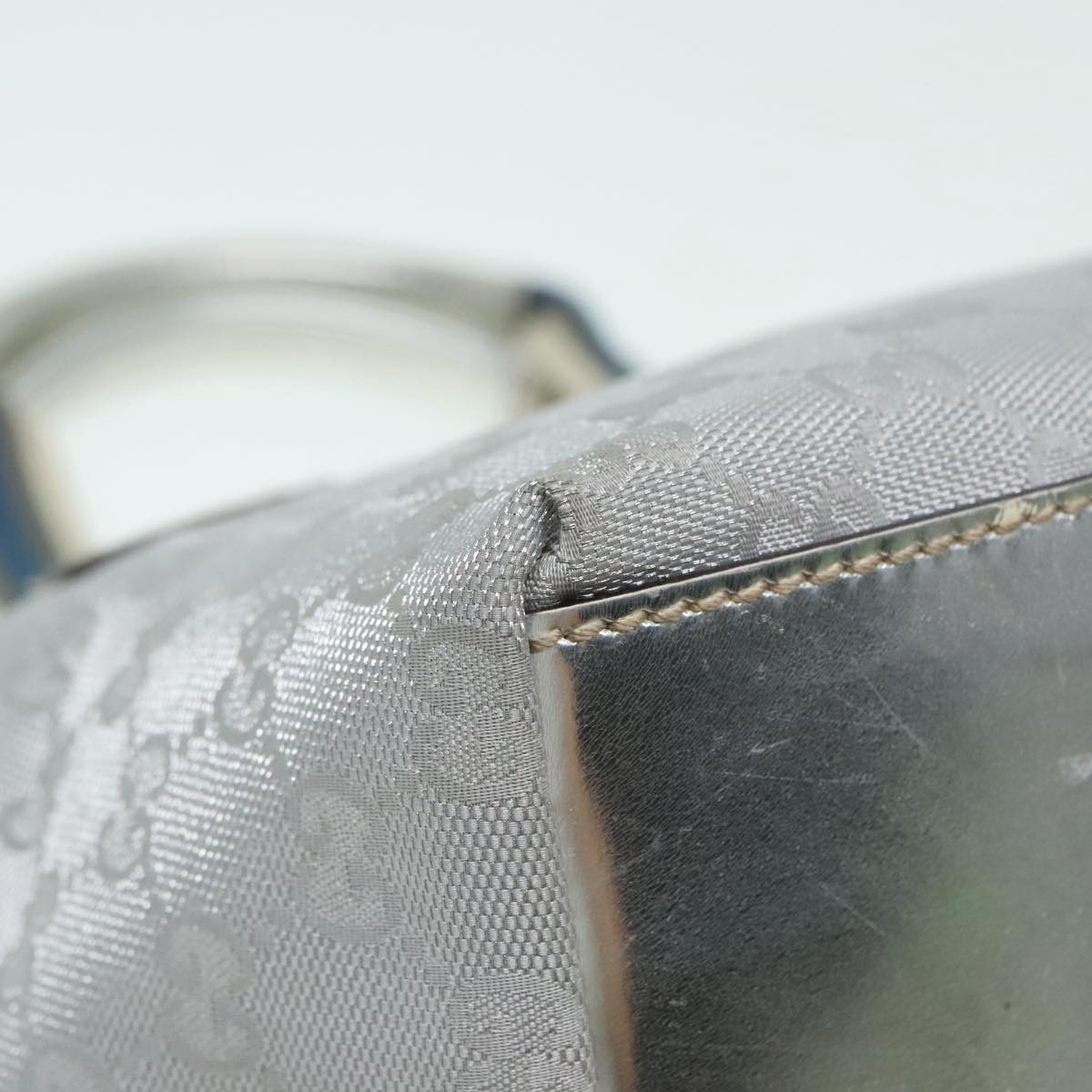 GUCCI Sherry Line GG Canvas Hand Bag Blue Gray Silver tone Auth 91391