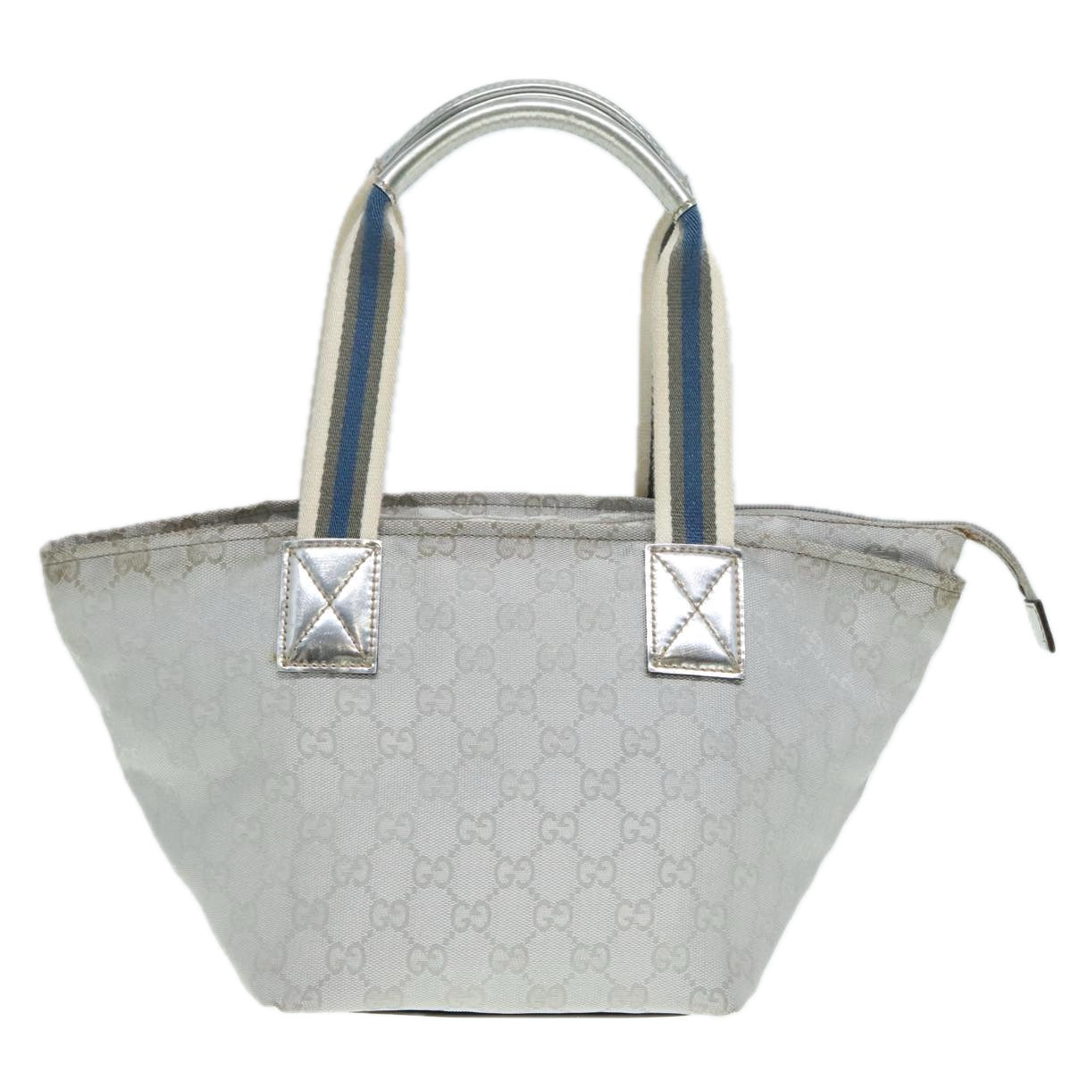 GUCCI Sherry Line GG Canvas Hand Bag Blue Gray Silver tone Auth 91391