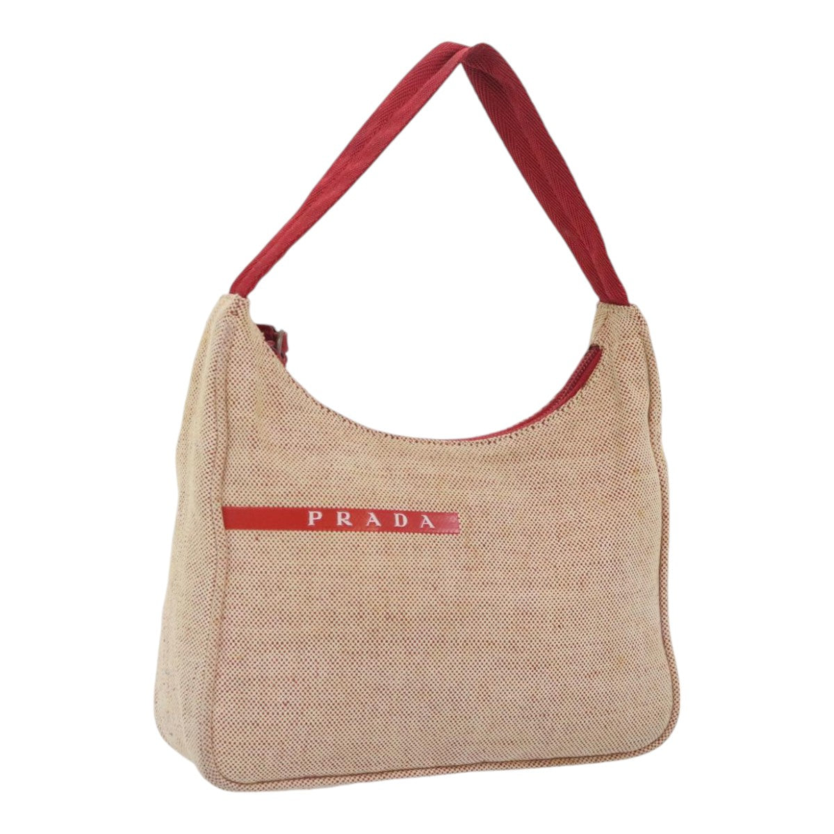 PRADA Sports Hand Bag Canvas Beige Red Auth 91403