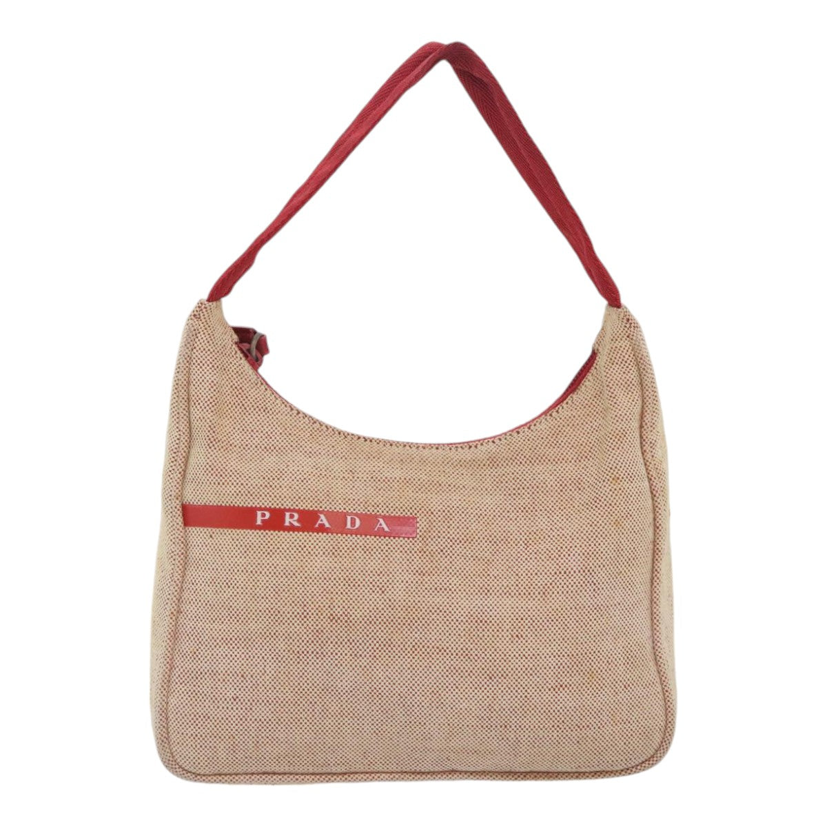 PRADA Sports Hand Bag Canvas Beige Red Auth 91403