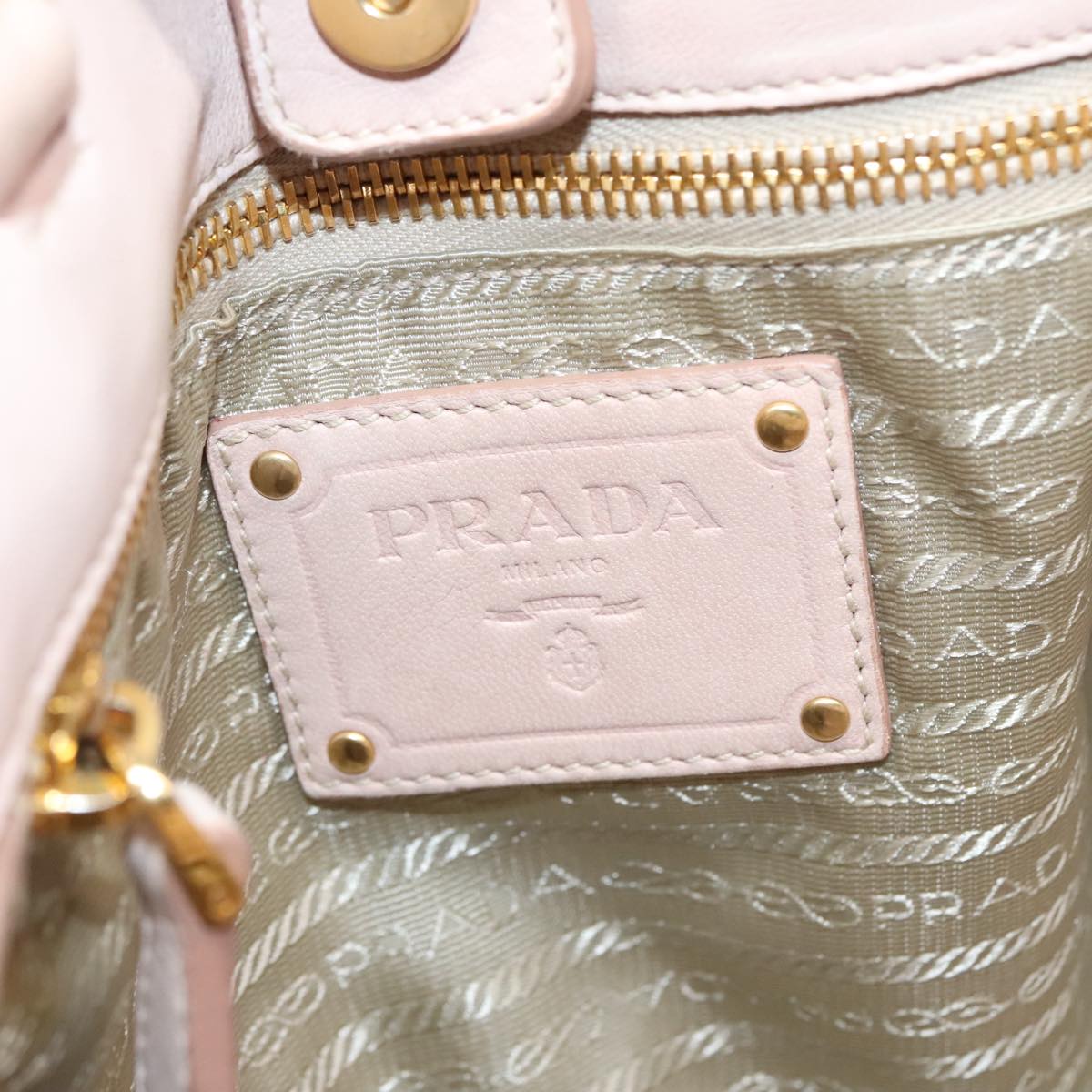 PRADA Hand Bag Leather 2way Pink Gold Auth 91404