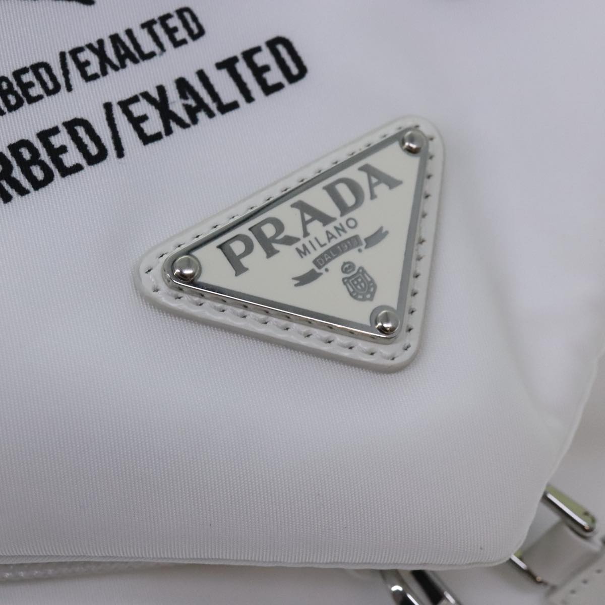 PRADA Backpack Nylon White Silver 1BZ072 Auth 91414A