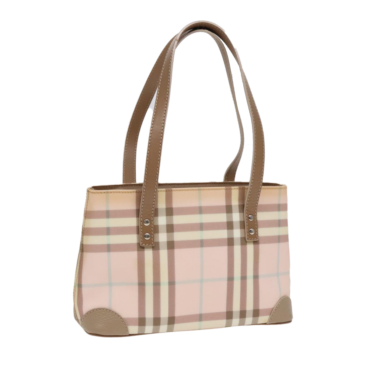 BURBERRY Nova Check Hand Bag Coated Canvas Pink Auth 91436