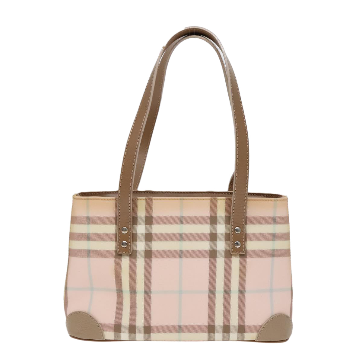 BURBERRY Nova Check Hand Bag Coated Canvas Pink Auth 91436