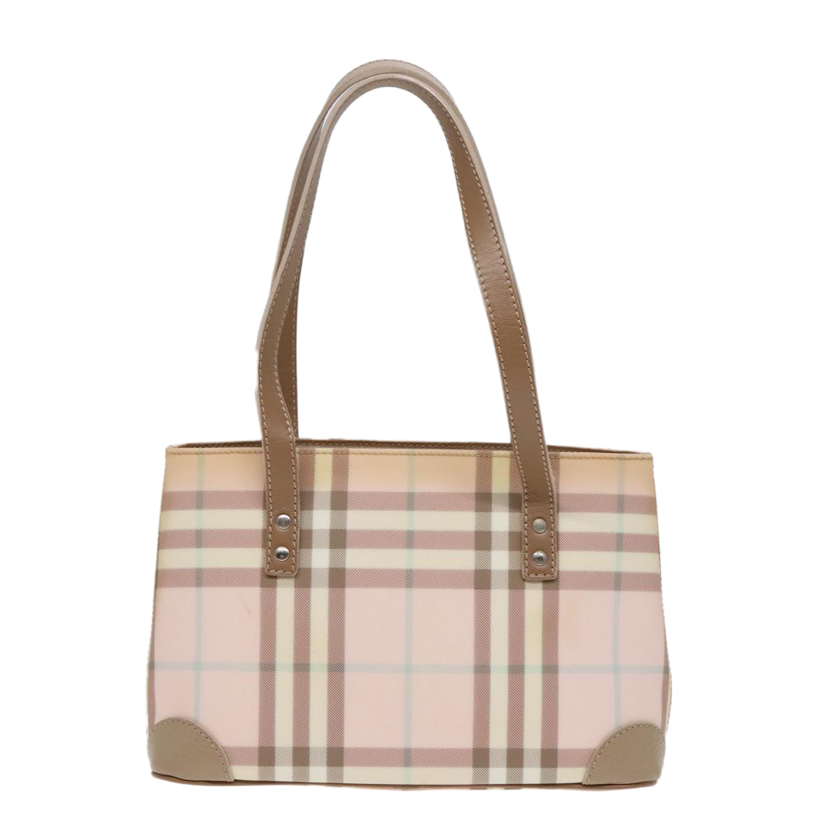 BURBERRY Nova Check Hand Bag Coated Canvas Pink Auth 91436