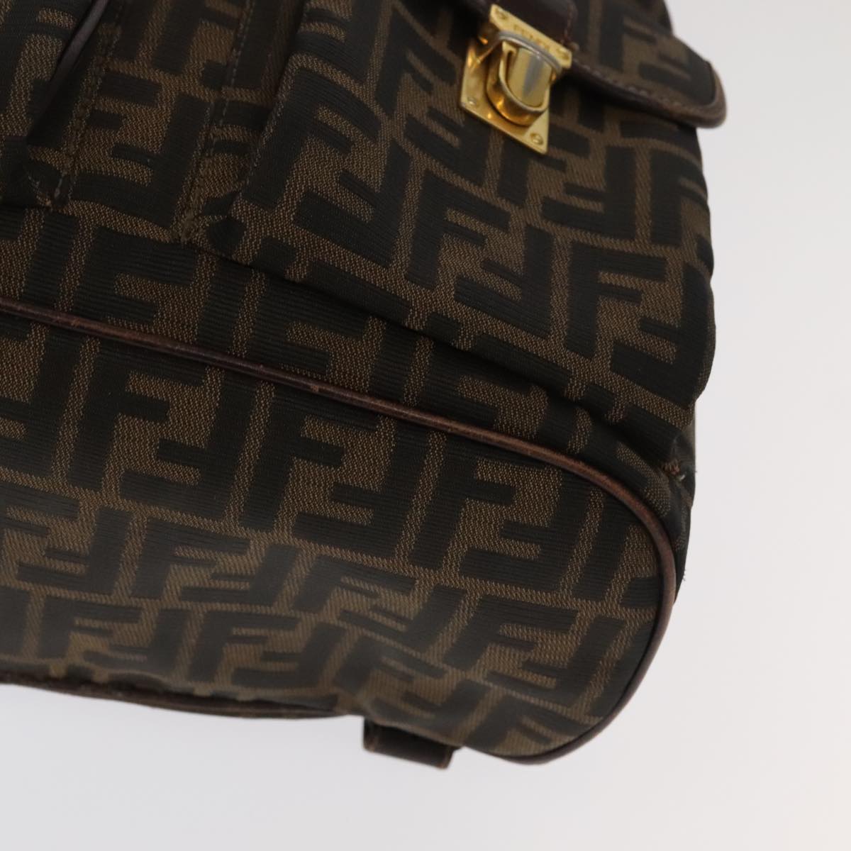 FENDI Zucca Canvas Backpack Brown Black gold Auth 91551V