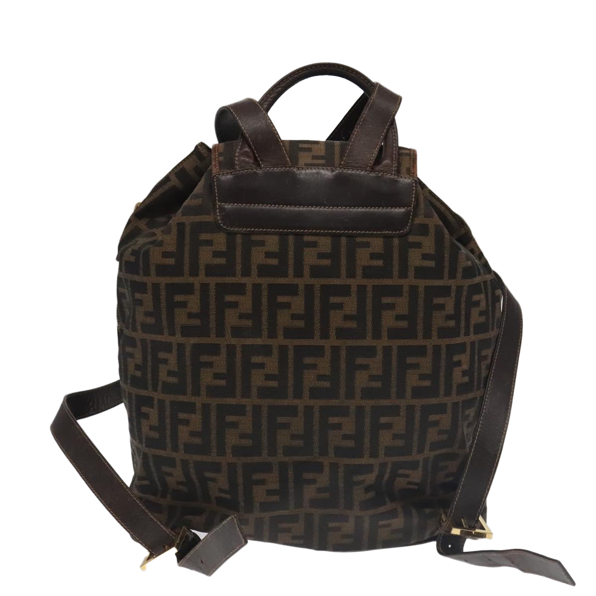 FENDI Zucca Canvas Backpack Brown Black gold Auth 91551V