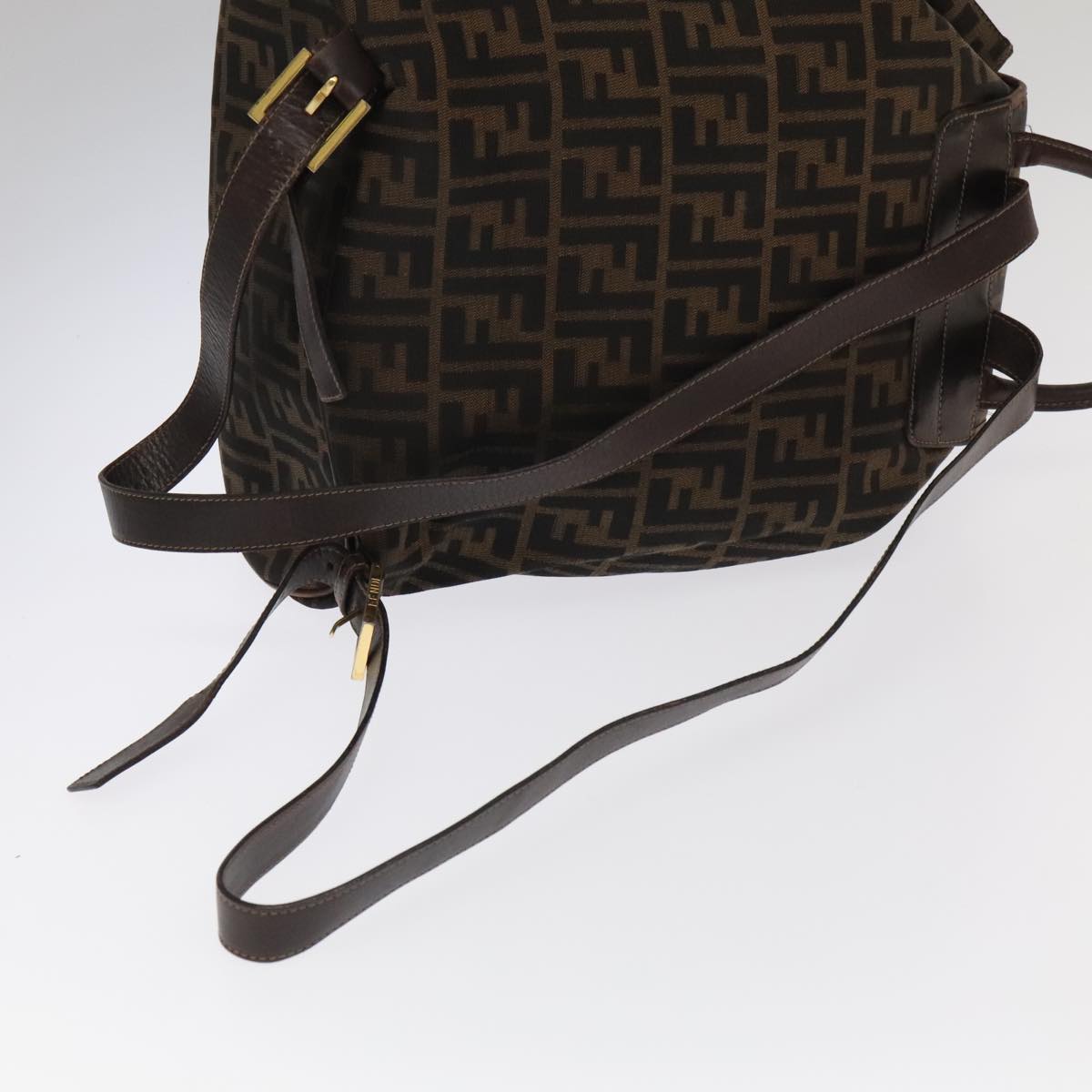 FENDI Zucca Canvas Backpack Brown Black gold Auth 91551