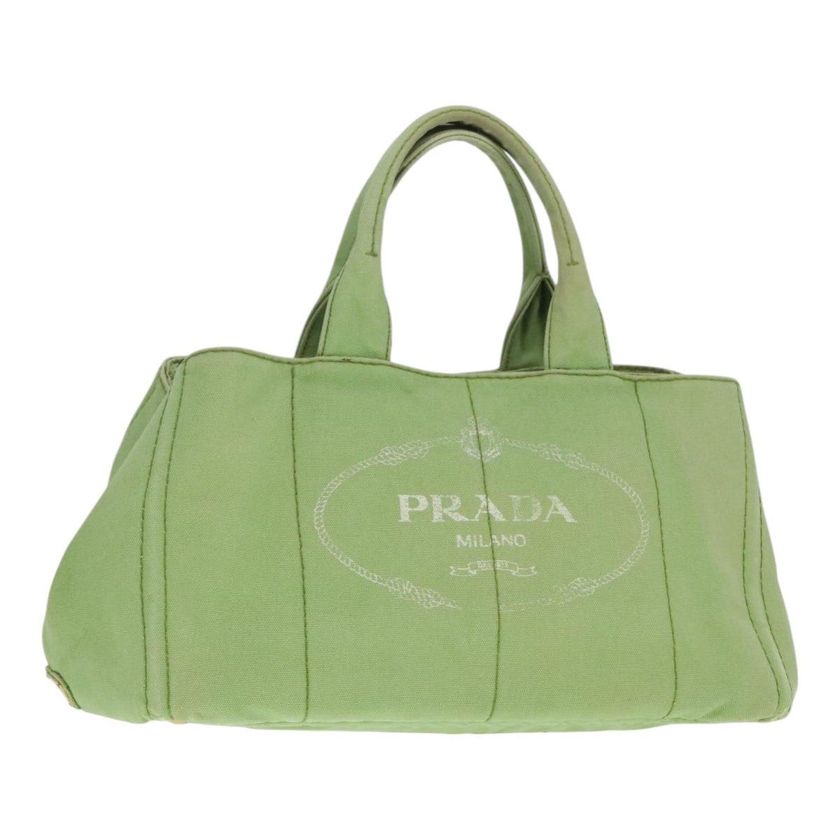 PRADA Canapa GM Hand Bag Canvas LIme Green Gold Auth 91560