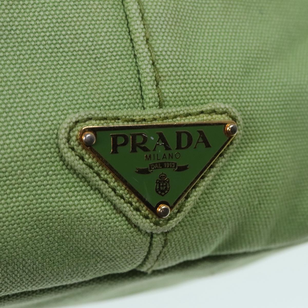 PRADA Canapa GM Hand Bag Canvas LIme Green Gold Auth 91560