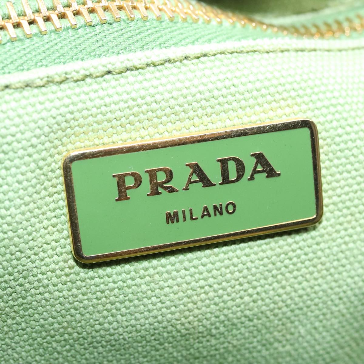 PRADA Canapa GM Hand Bag Canvas LIme Green Gold Auth 91560