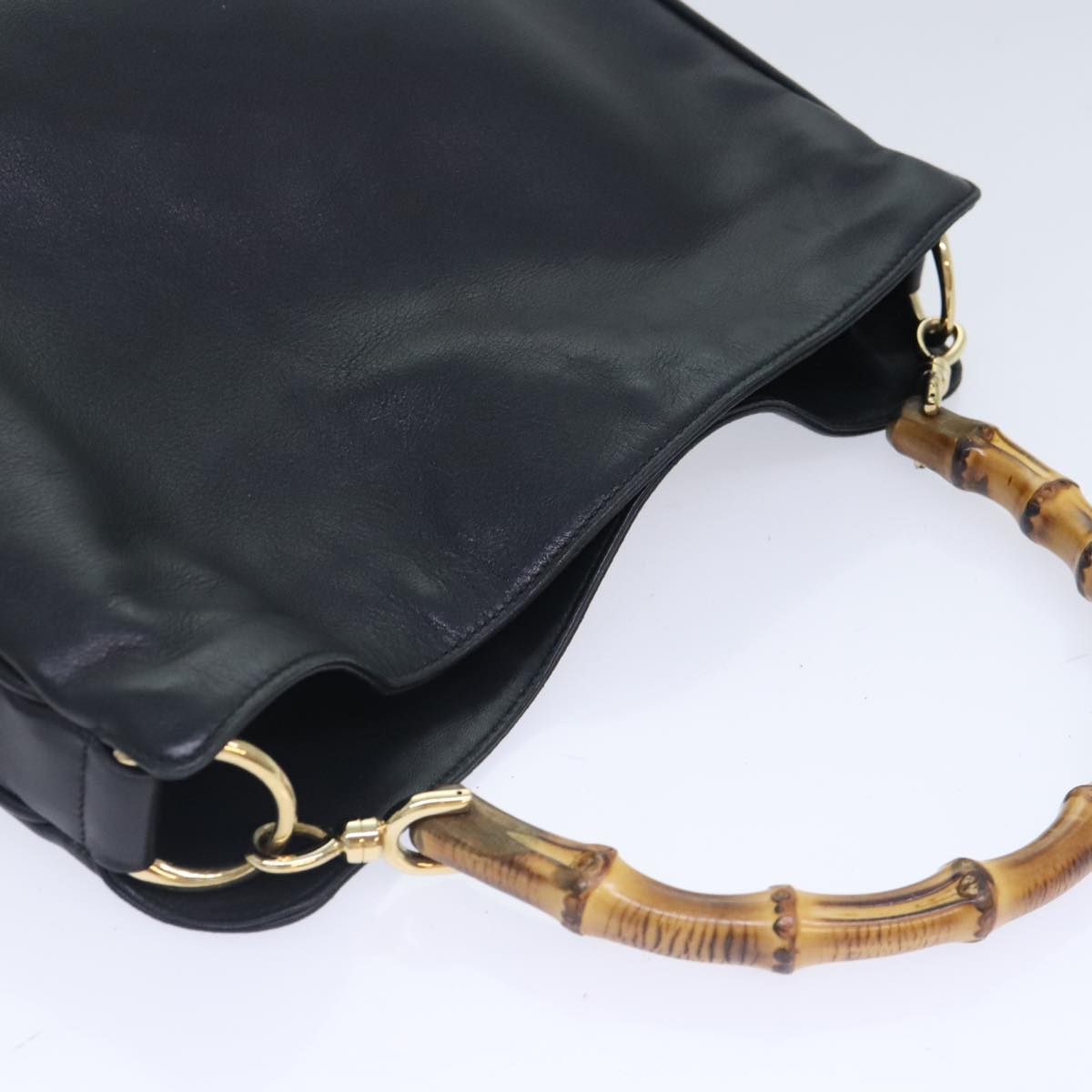 GUCCI Bamboo Hand Bag Leather 2way Black Gold 001 1998 1638 Auth 91563