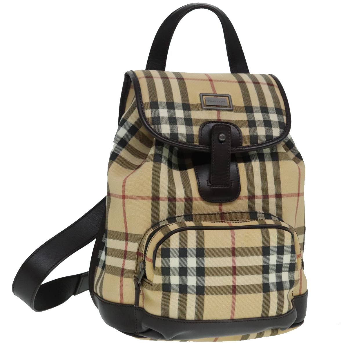 BURBERRY Nova Check Backpack PVC Leather Beige Auth 91566