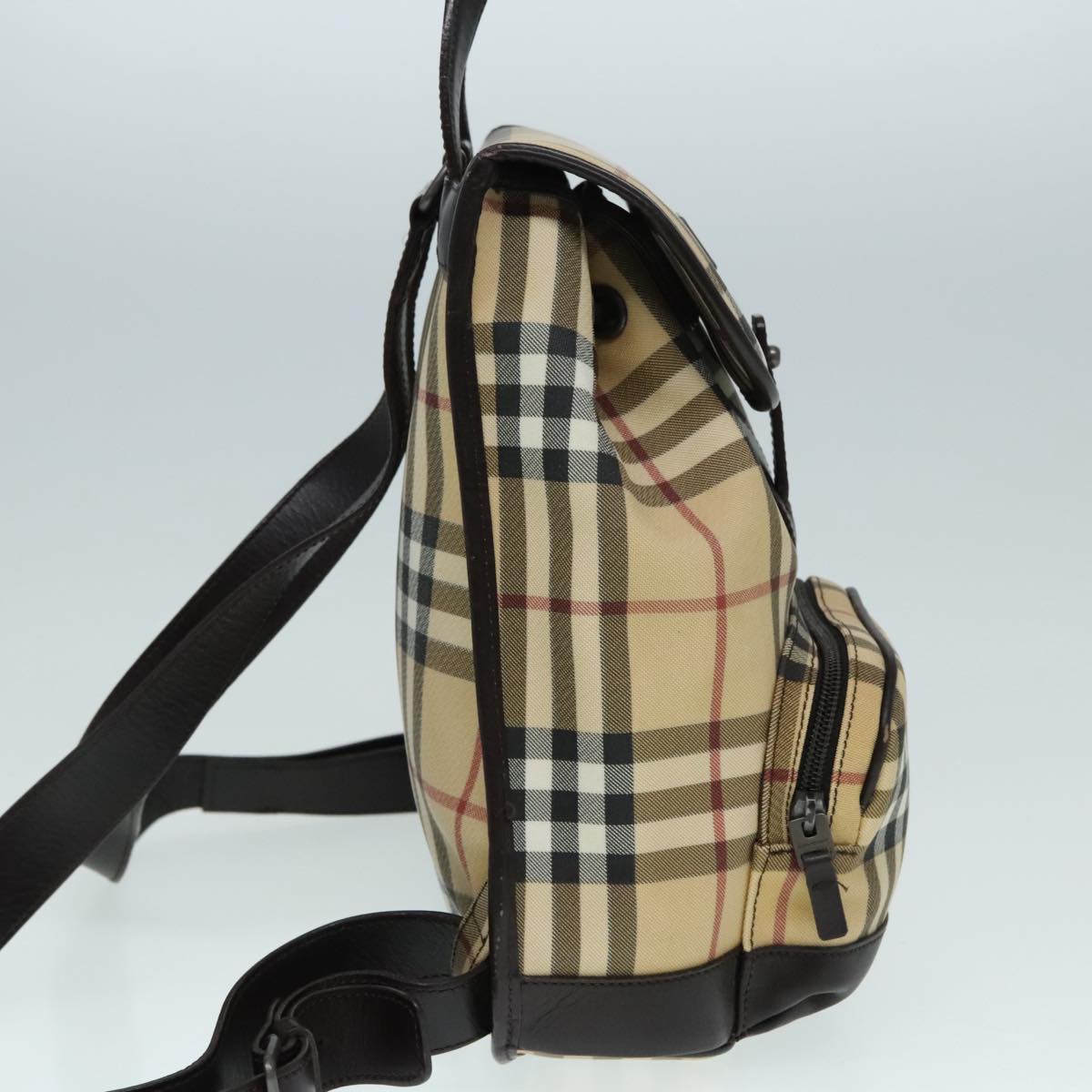 BURBERRY Nova Check Backpack PVC Leather Beige Auth 91566