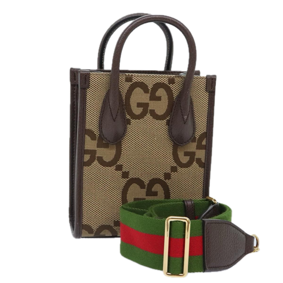 GUCCI GG Canvas Web Sherry Line Hand Bag 2way Beige Green Red Auth 91590A