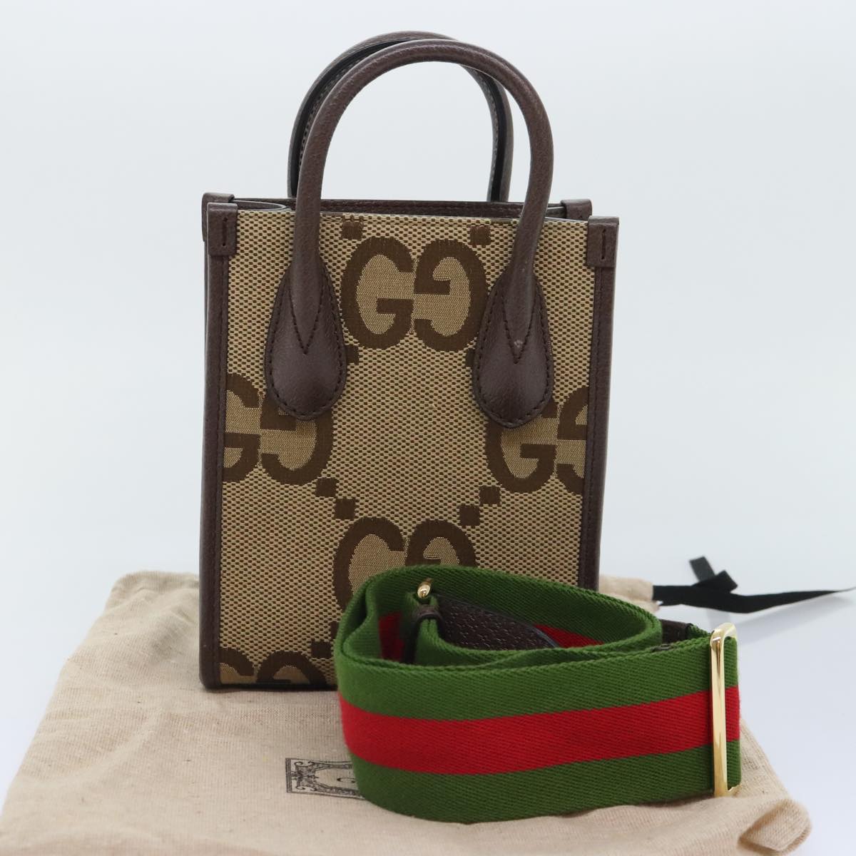 GUCCI GG Canvas Web Sherry Line Hand Bag 2way Beige Green Red Auth 91590A