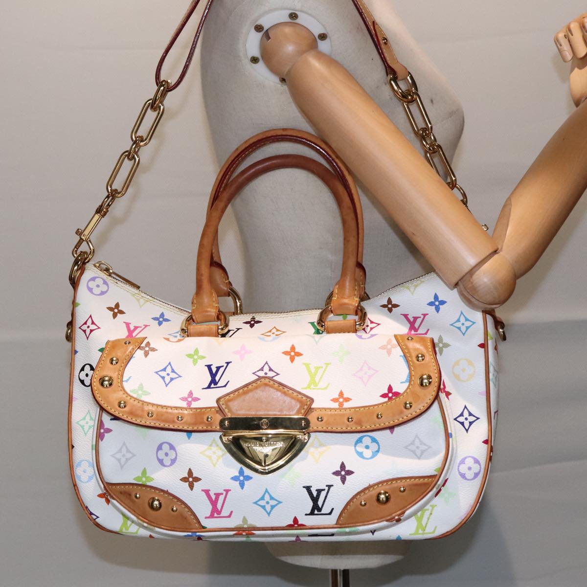 LOUIS VUITTON Monogram Multicolor Rita Hand Bag 2way White M40125 LV Auth 91592