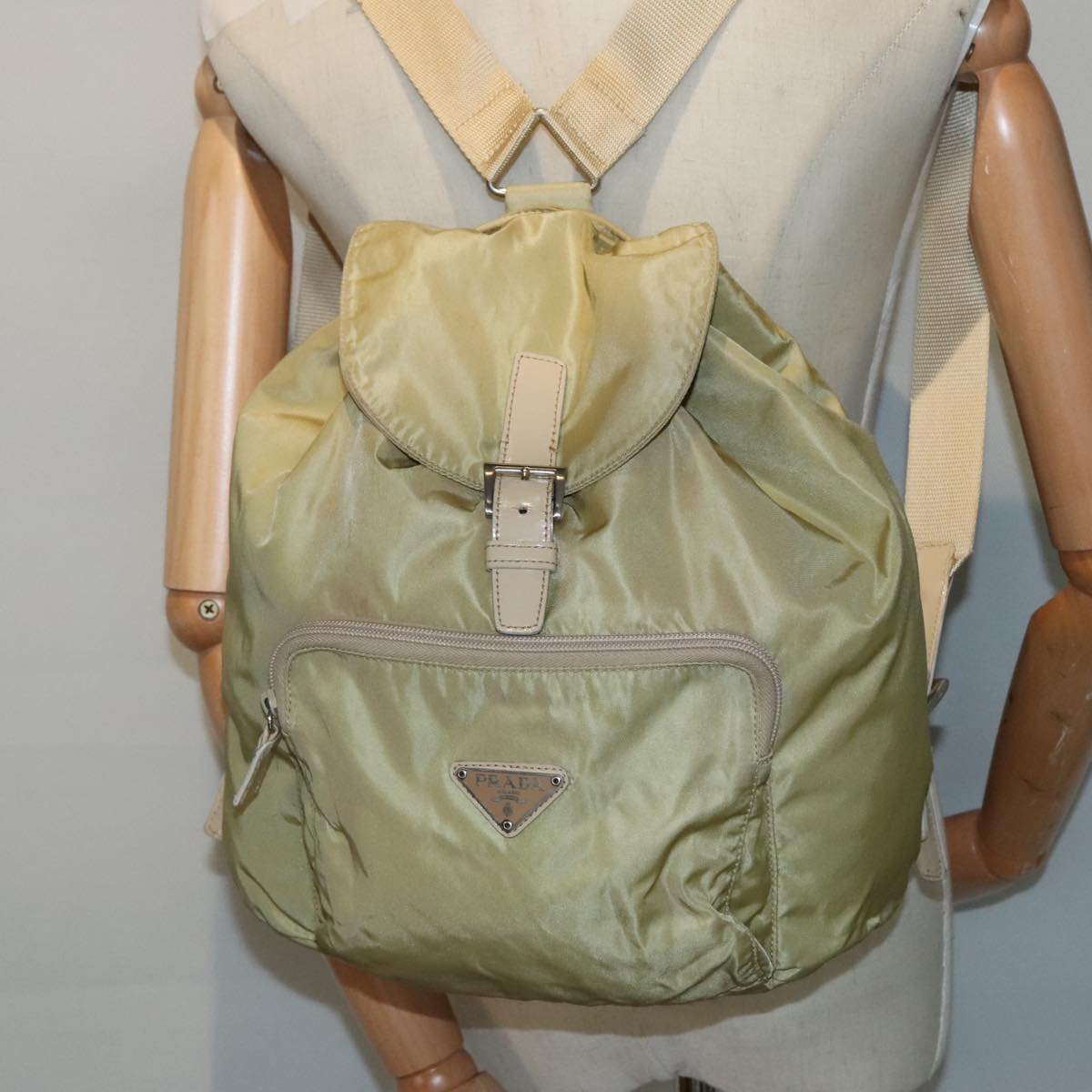 PRADA Backpack Nylon Beige Auth 91604