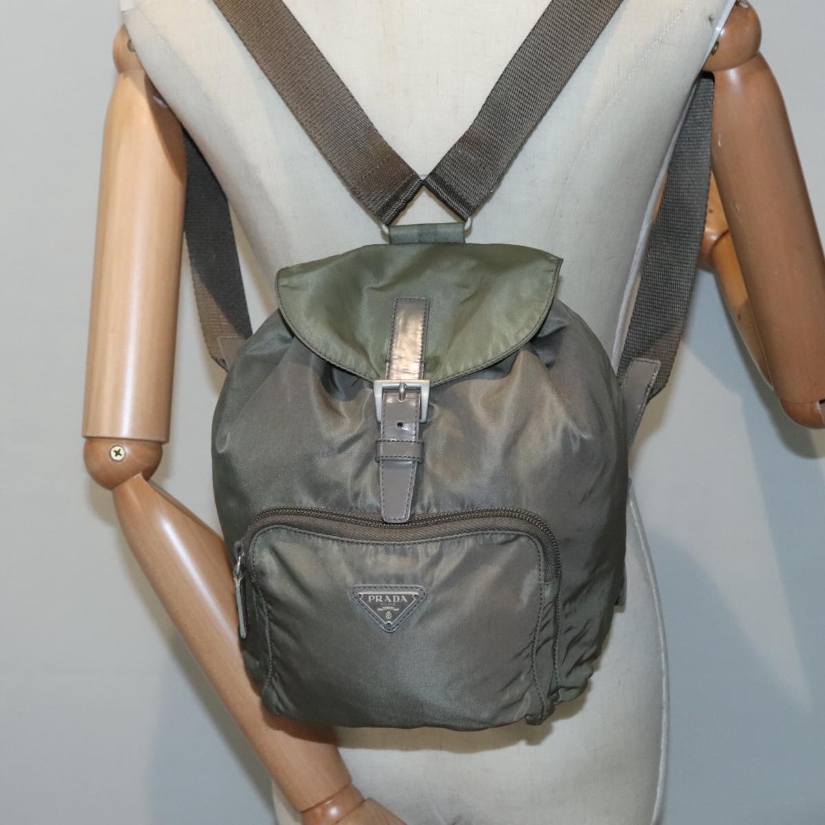 PRADA Backpack Nylon Khaki Auth 91606