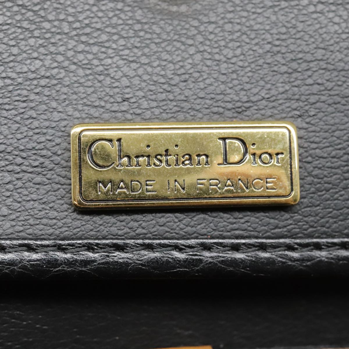 Christian Dior Hand Bag Leather 2way Black Gold Auth 91613