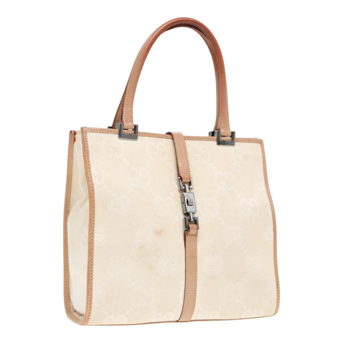 GUCCI GG Canvas Jackie Hand Bag White Beige Auth 91620