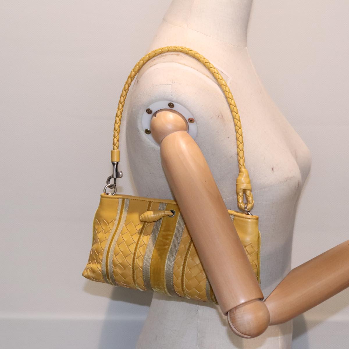 BOTTEGA VENETA INTRECCIATO Hand Bag Leather Yellow Silver 120773 Auth 91626