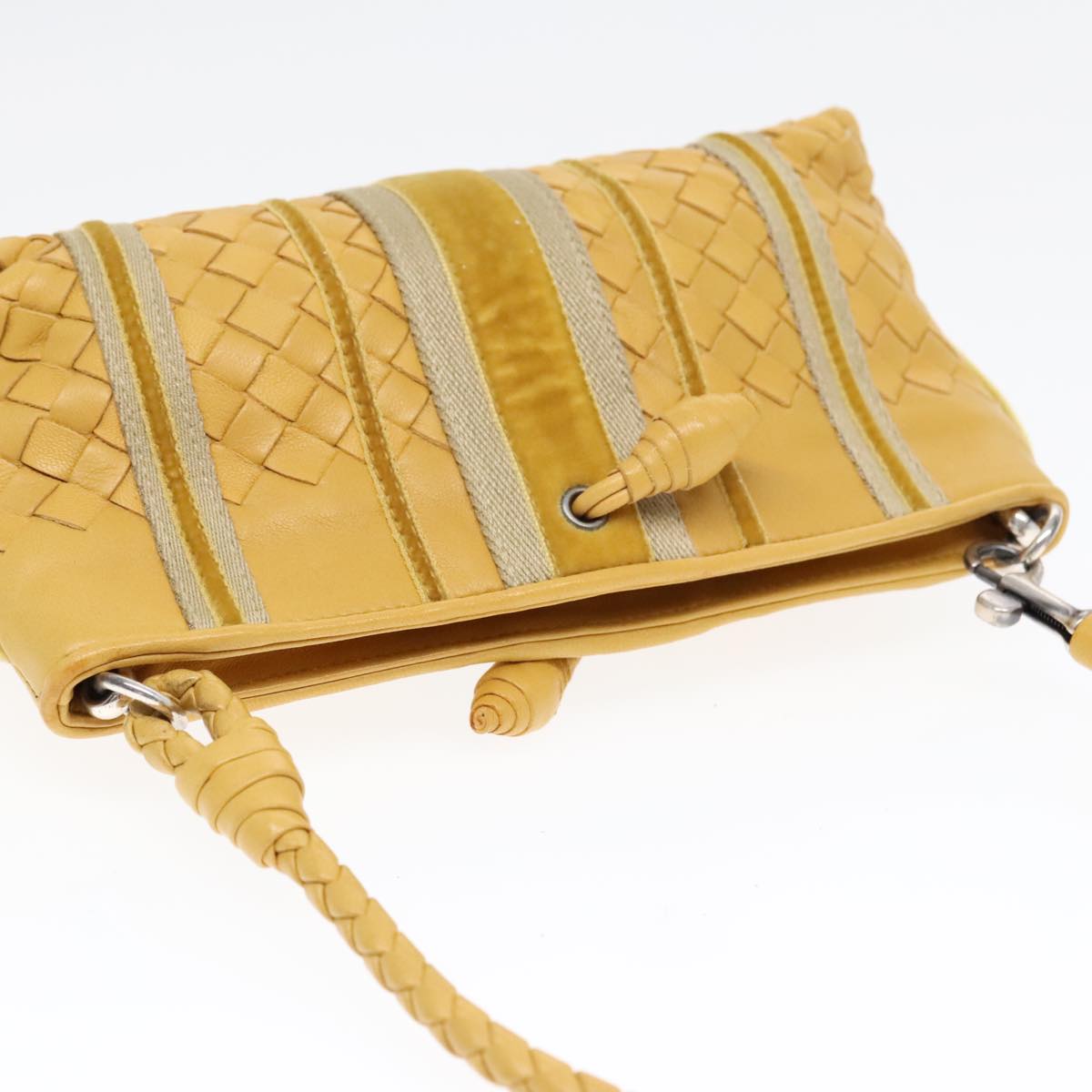 BOTTEGA VENETA INTRECCIATO Hand Bag Leather Yellow Silver 120773 Auth 91626