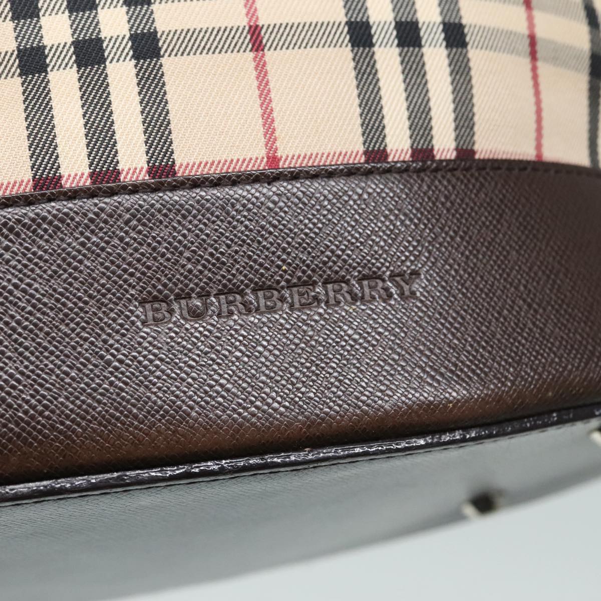 BURBERRY Nova Check Tote Bag Canvas Leather Beige Brown Silver Auth 91628