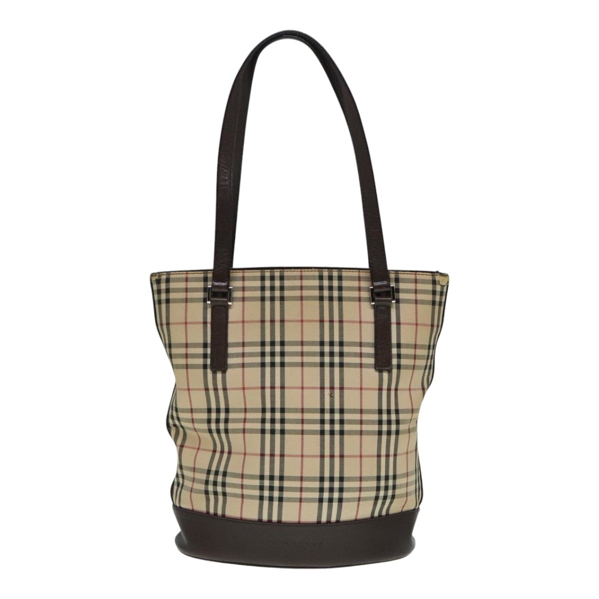 BURBERRY Nova Check Tote Bag Canvas Leather Beige Brown Silver Auth 91628