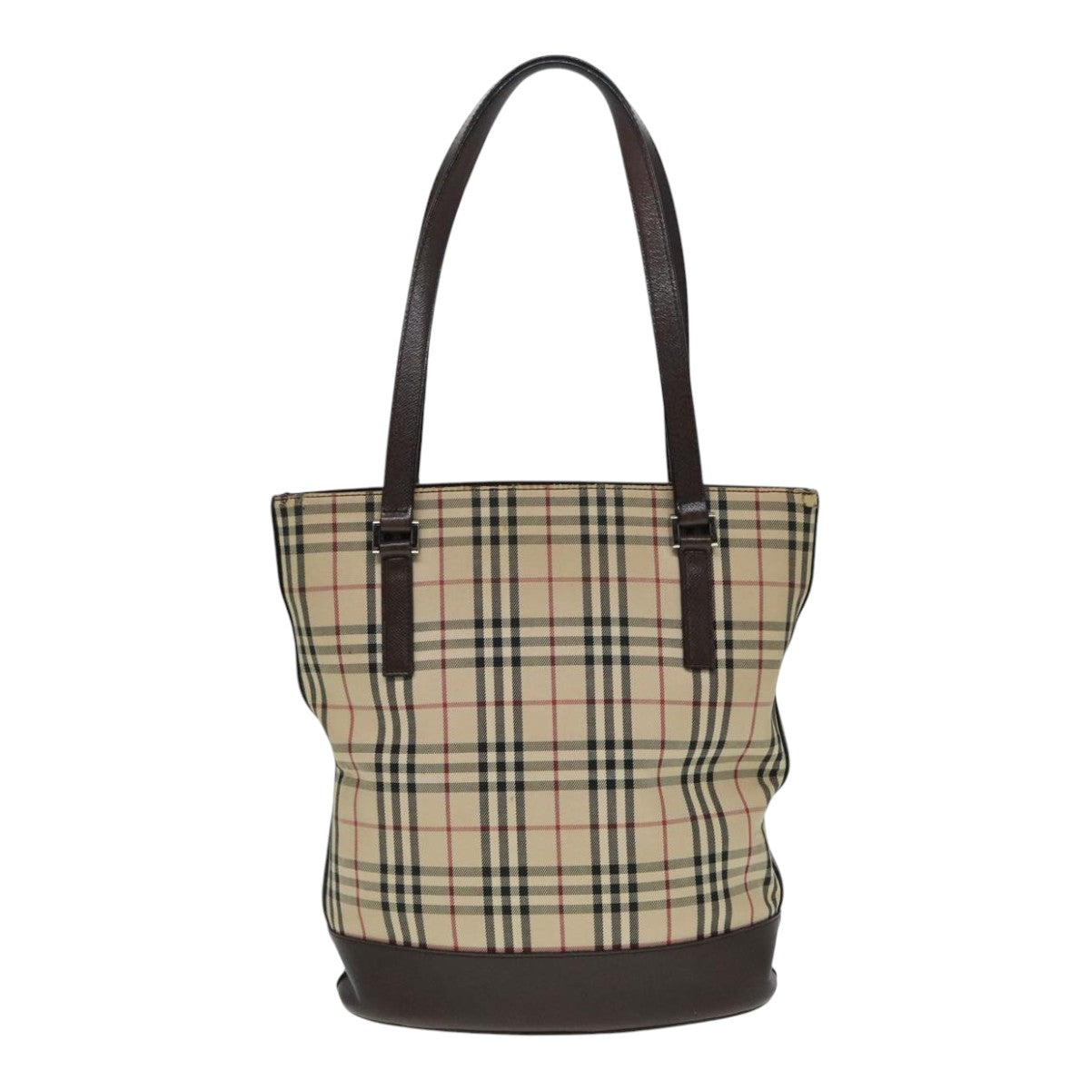 BURBERRY Nova Check Tote Bag Canvas Leather Beige Brown Silver Auth 91628