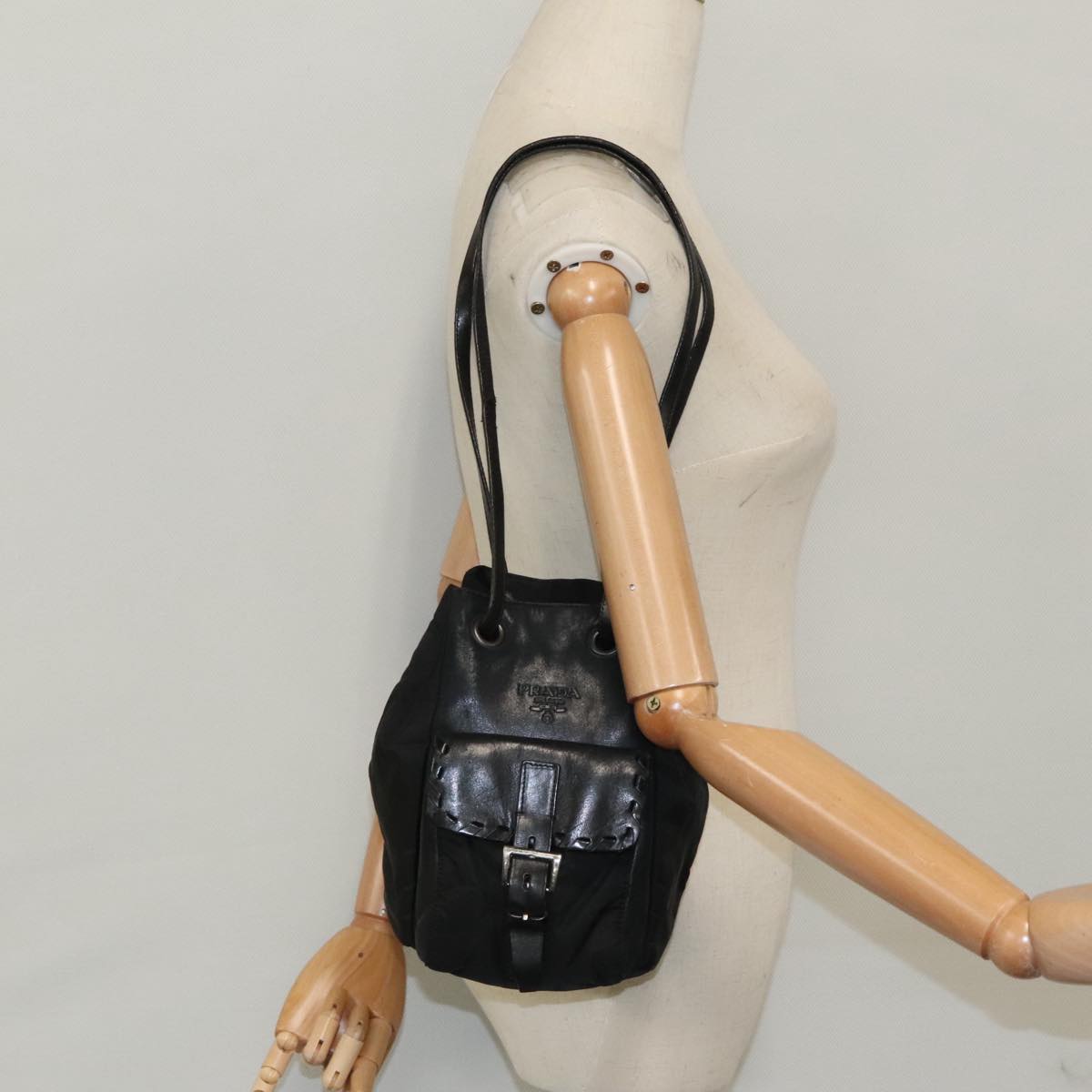 PRADA Shoulder Bag Leather Black Auth 91635V