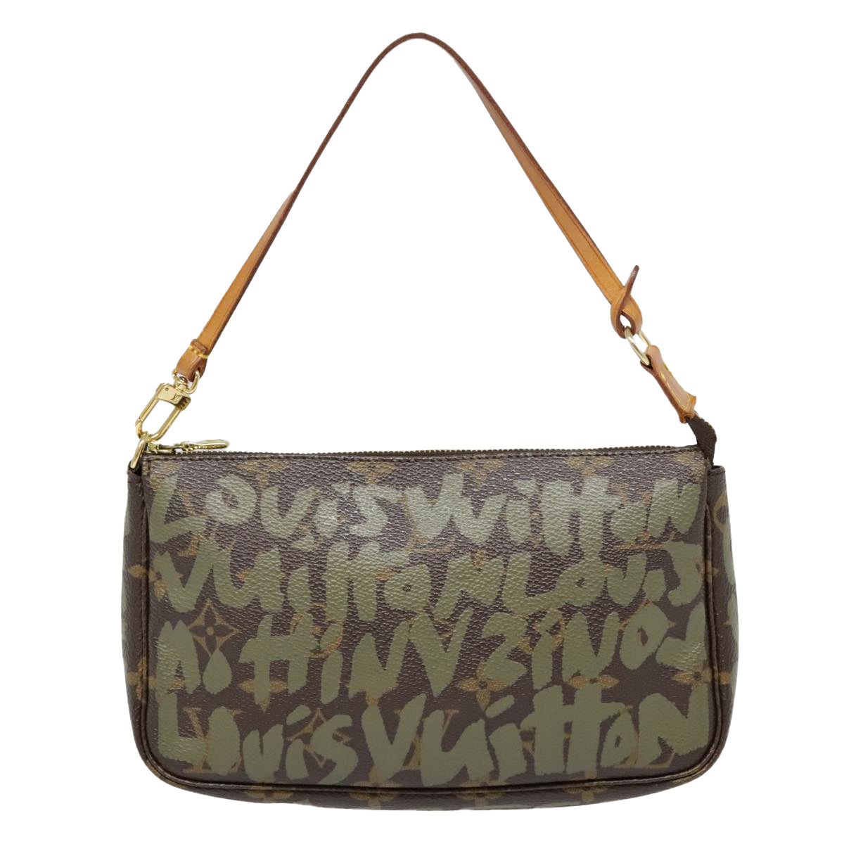 LOUIS VUITTON Monogram Graffiti Pochette Accessoires Khaki M92191 Auth 91688