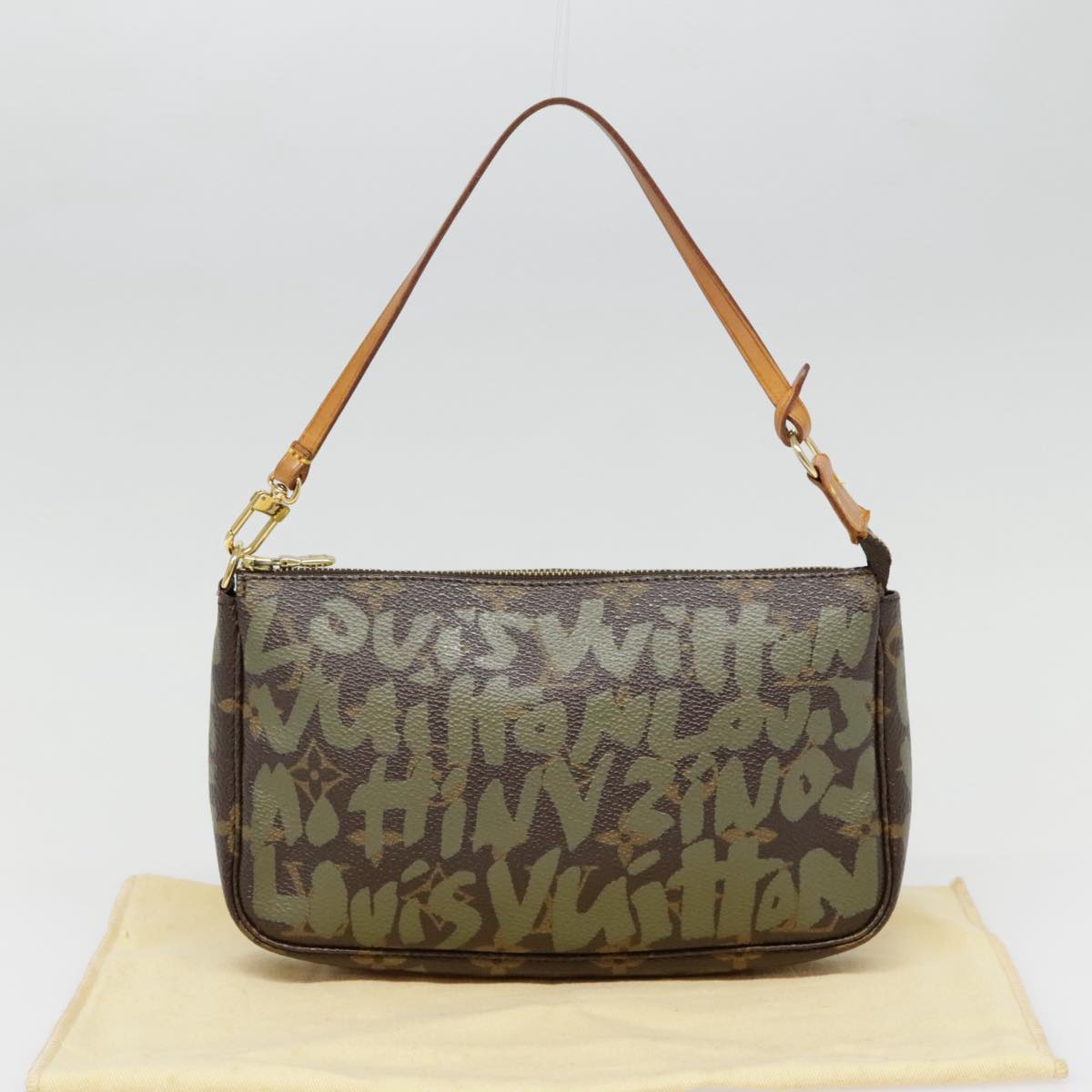 LOUIS VUITTON Monogram Graffiti Pochette Accessoires Khaki M92191 Auth 91688