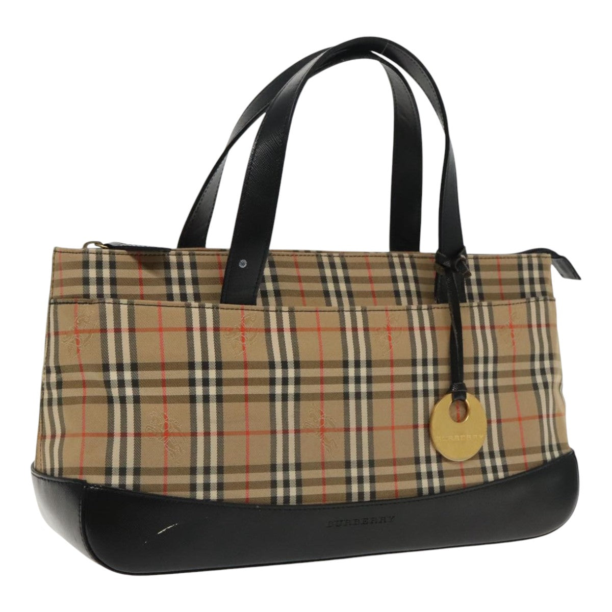 BURBERRY Nova Check Hand Bag Canvas Leather Beige Gold Auth 91723