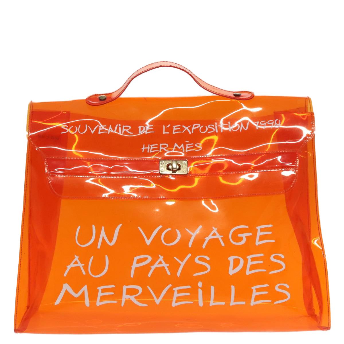 HERMES Vinyl Kelly Hand Bag Vinyl Orange Auth 91743