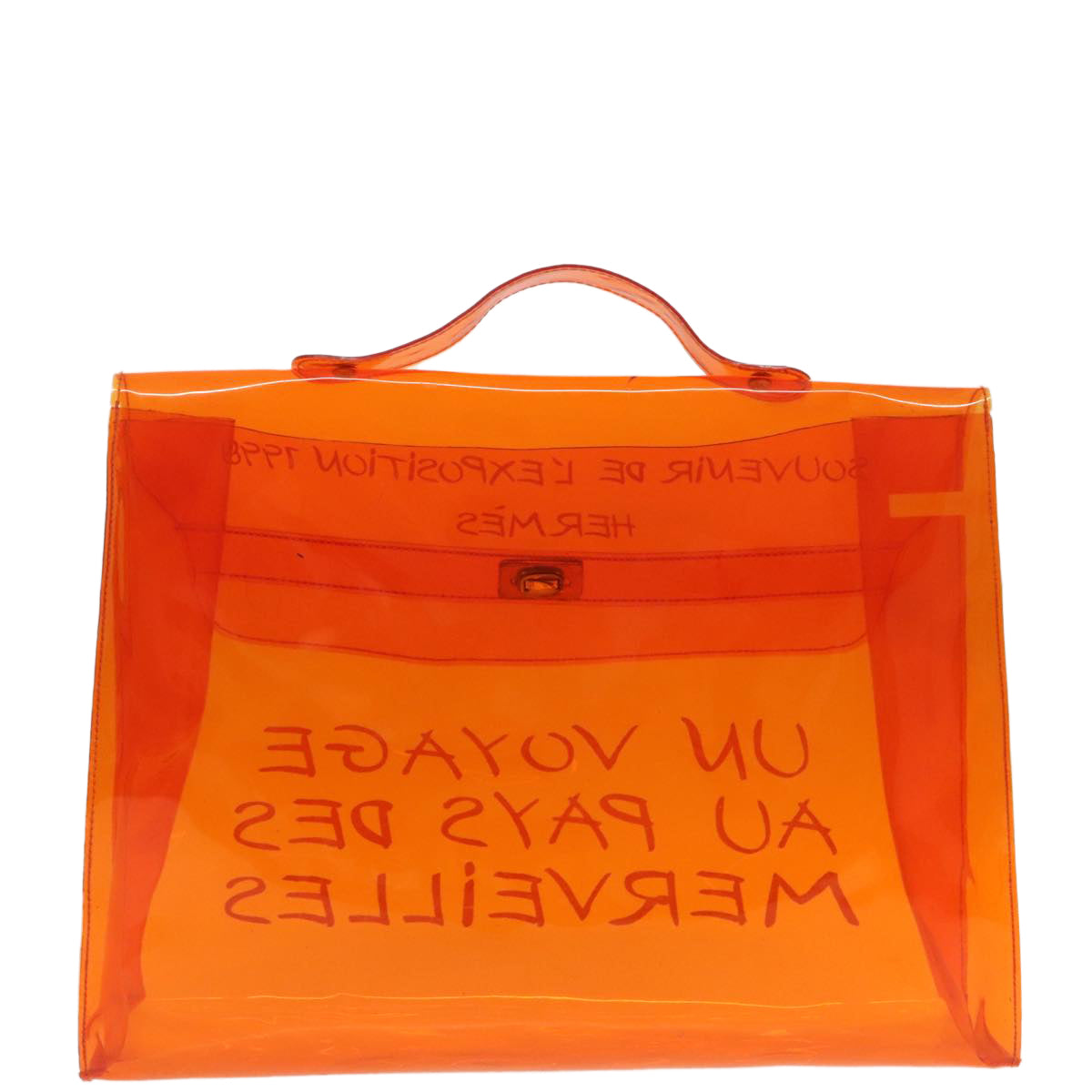 HERMES Vinyl Kelly Hand Bag Vinyl Orange Auth 91743