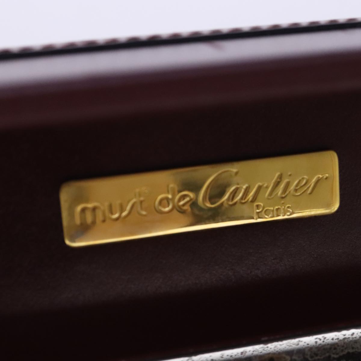 CARTIER Makeup Box Cosmetic Pouch Leather Bordeaux Gold Auth 91744