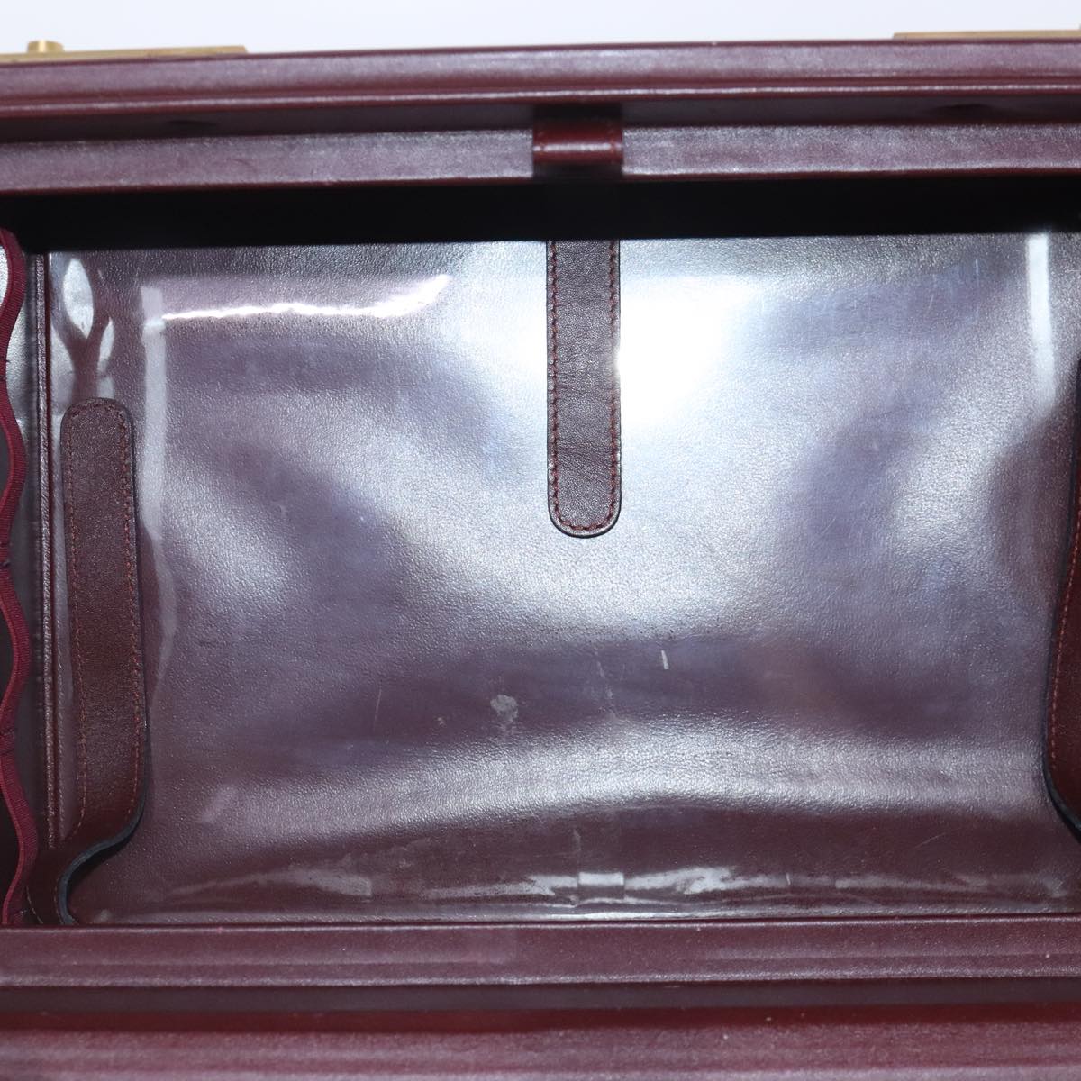 CARTIER Makeup Box Cosmetic Pouch Leather Bordeaux Gold Auth 91744