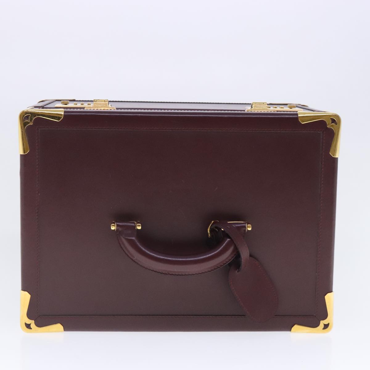 CARTIER Makeup Box Cosmetic Pouch Leather Bordeaux Gold Auth 91744