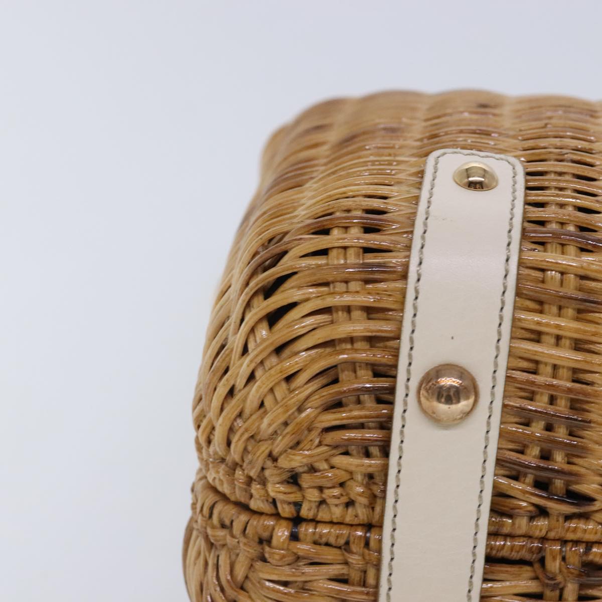 Salvatore Ferragamo Gancini Hand Bag Wicker 2way Beige Gold Auth 91745