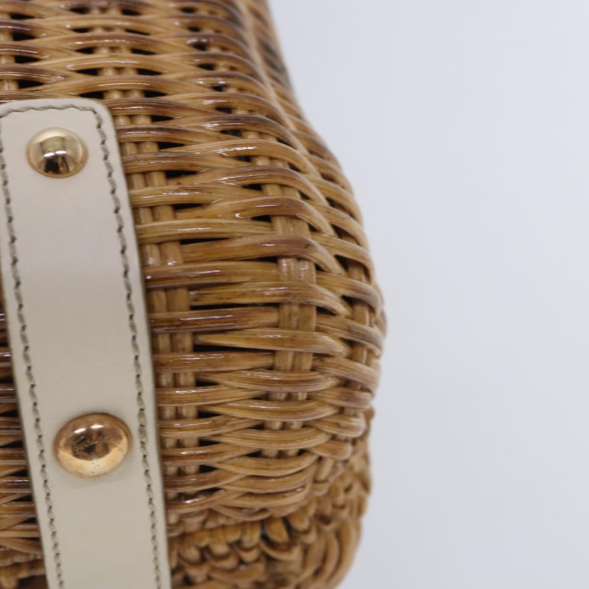 Salvatore Ferragamo Gancini Hand Bag Wicker 2way Beige Gold Auth 91745