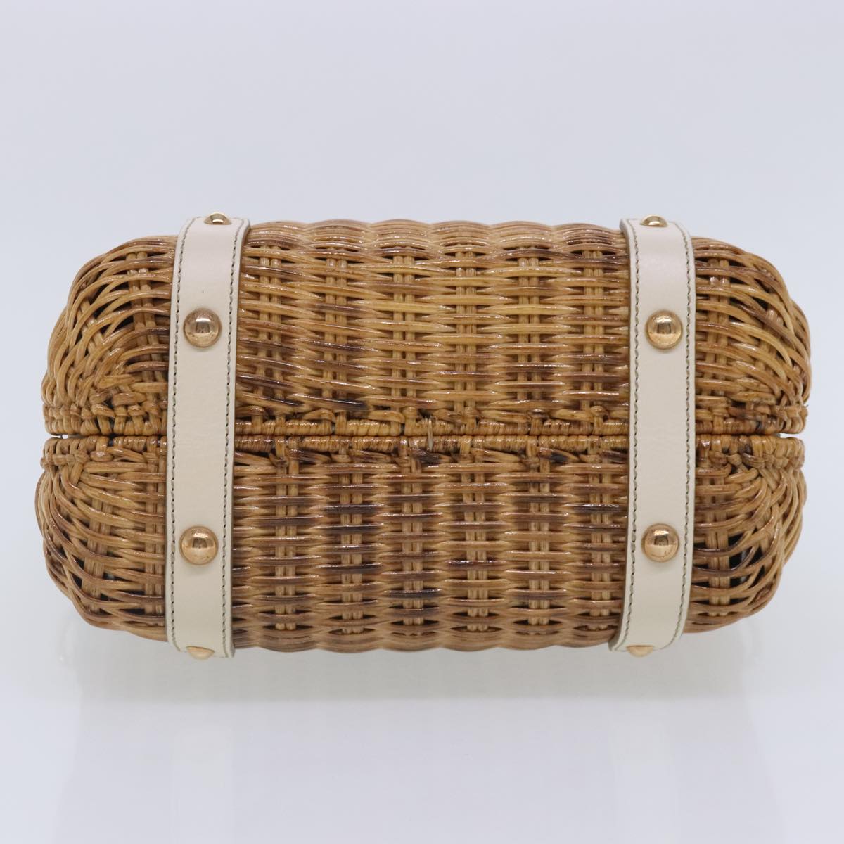 Salvatore Ferragamo Gancini Hand Bag Wicker 2way Beige Gold Auth 91745