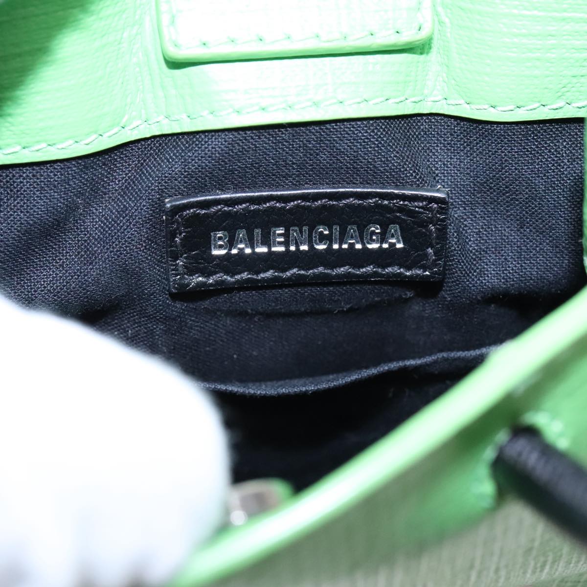 BALENCIAGA Phone Case Shoulder Bag Leather Green Silver 593826 Auth 91748AV