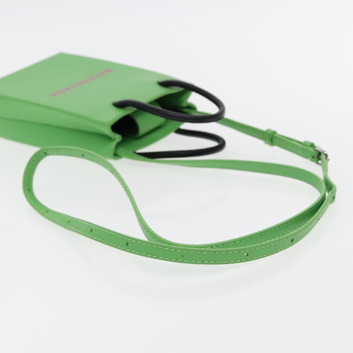BALENCIAGA Phone Case Shoulder Bag Leather Green Silver 593826 Auth 91748AV