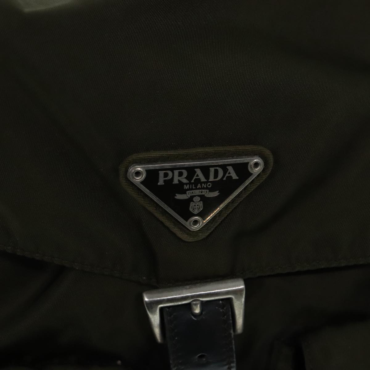 PRADA Backpack Nylon Khaki Silver Auth 91759