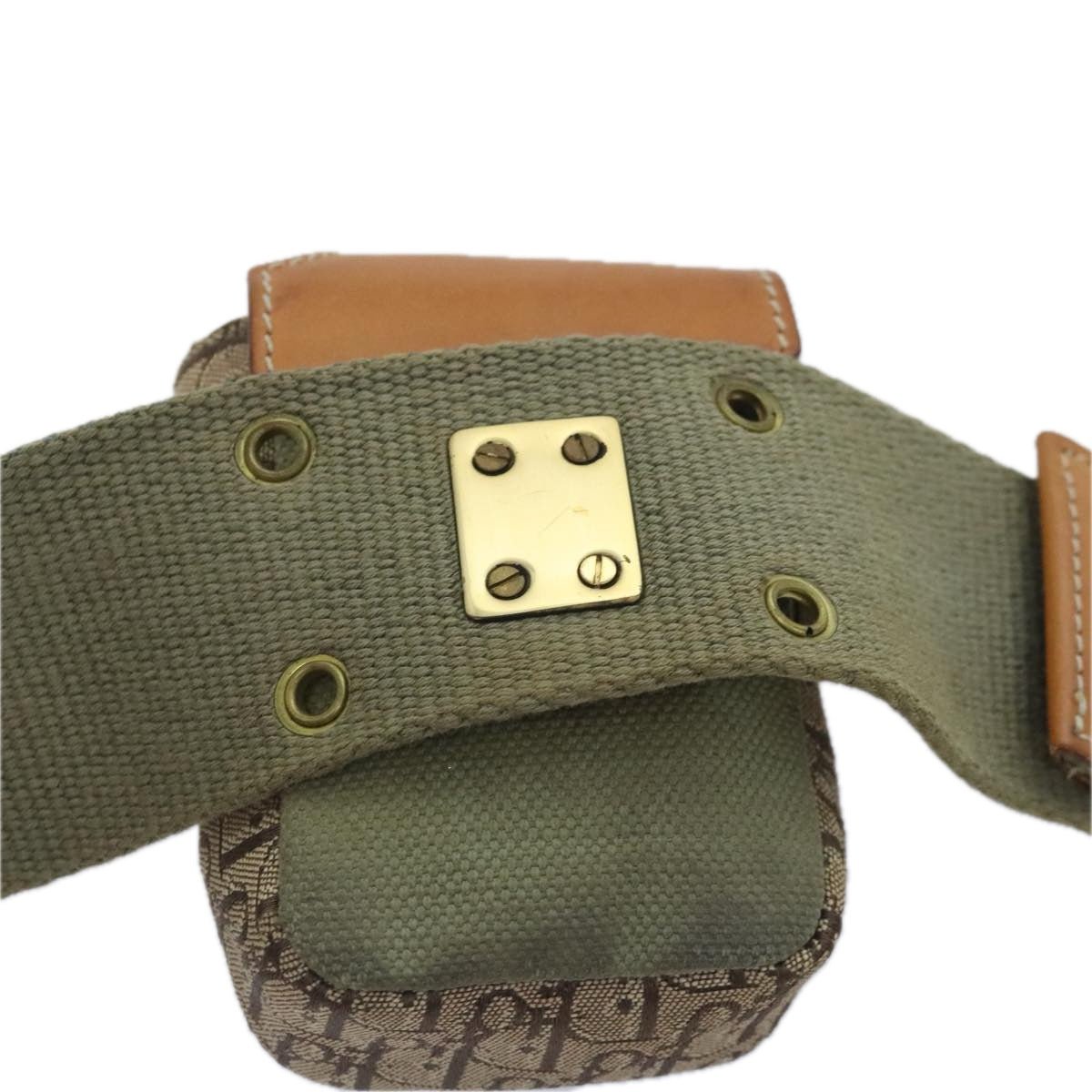 Christian Dior Trotter Canvas Waist Pouch Canvas Khaki Brown gold Auth 91783