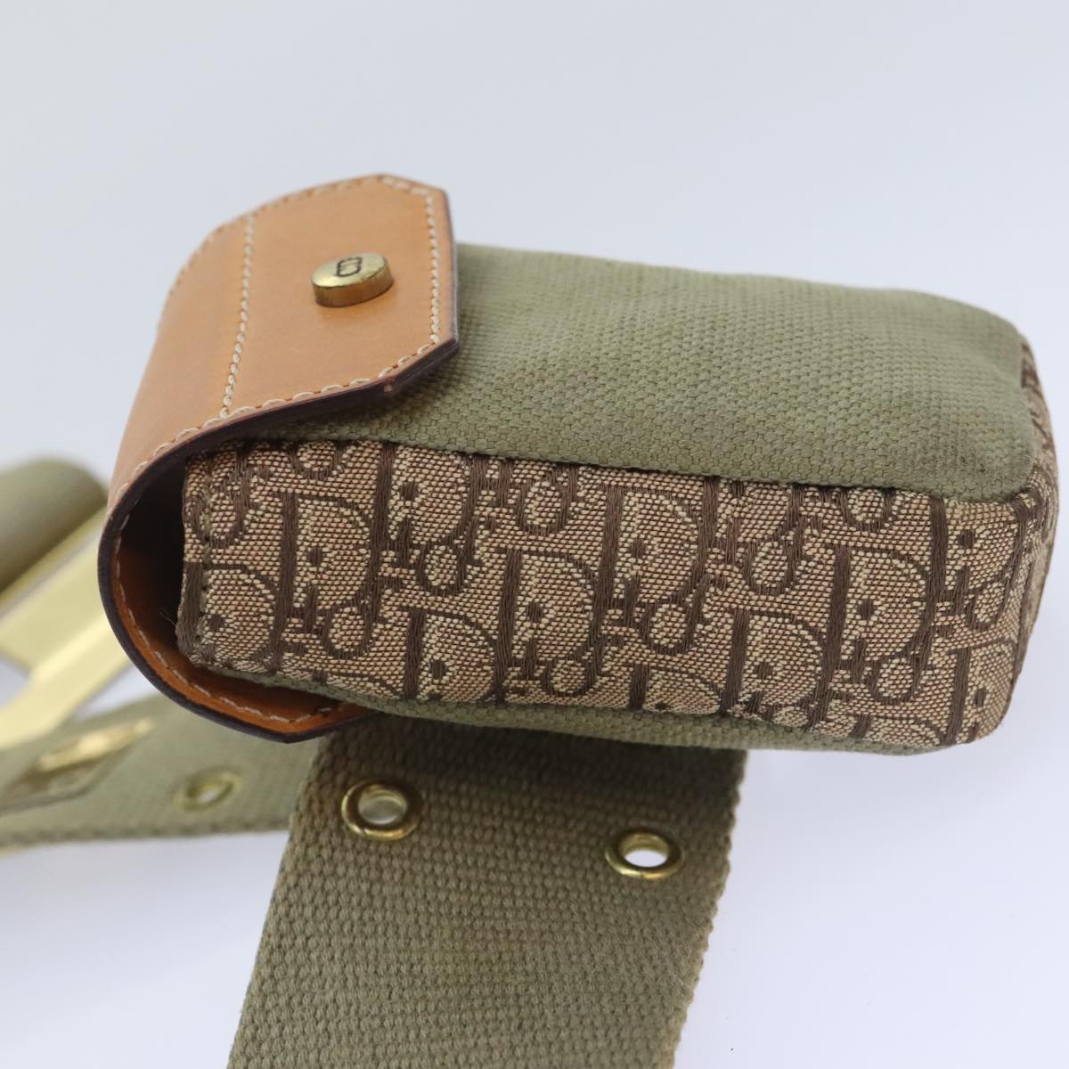 Christian Dior Trotter Canvas Waist Pouch Canvas Khaki Brown gold Auth 91783